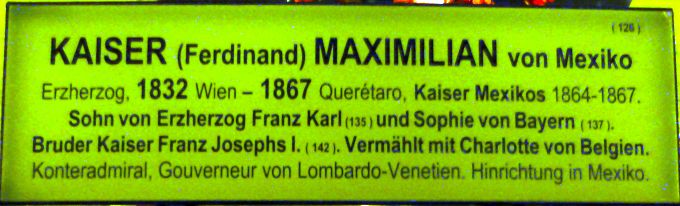 A:Wien>Kaisergruft>Neue Gruft>Sarg von Maximilian von Mexiko>Schild